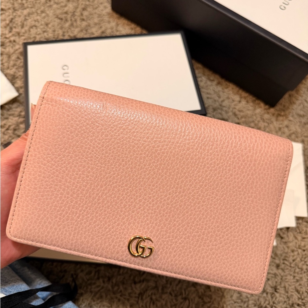 Gucci Blush Pink Leather Wallet on Chain